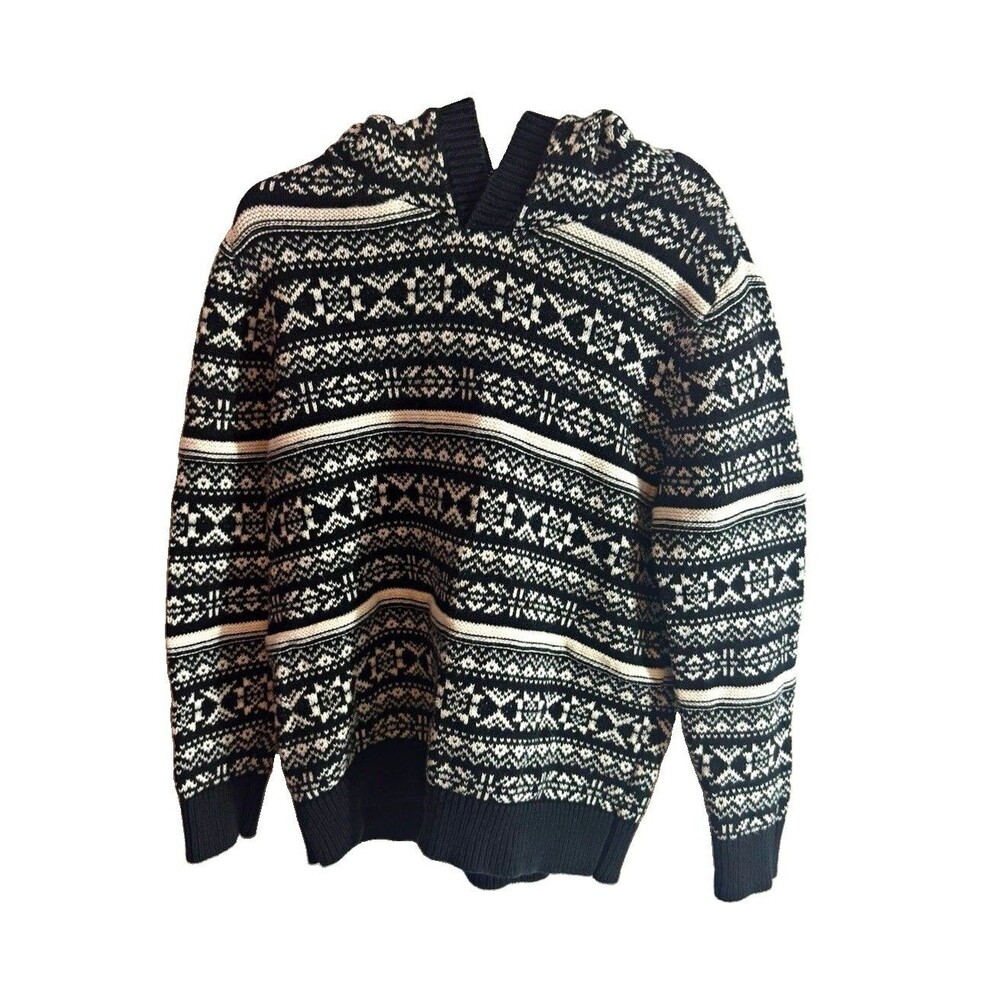 Old Navy Boys Fair Isle Hooded Knit Pullover Sweater Black/White Size 6